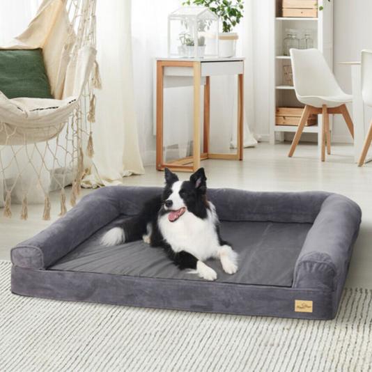 XL Orthopedic Dog Bed | Waterproof, Sofa-Style Bolster | Fits German Shepherd, Golden Retriever, Lab | Grey, Washable, Supportive Memory Foam