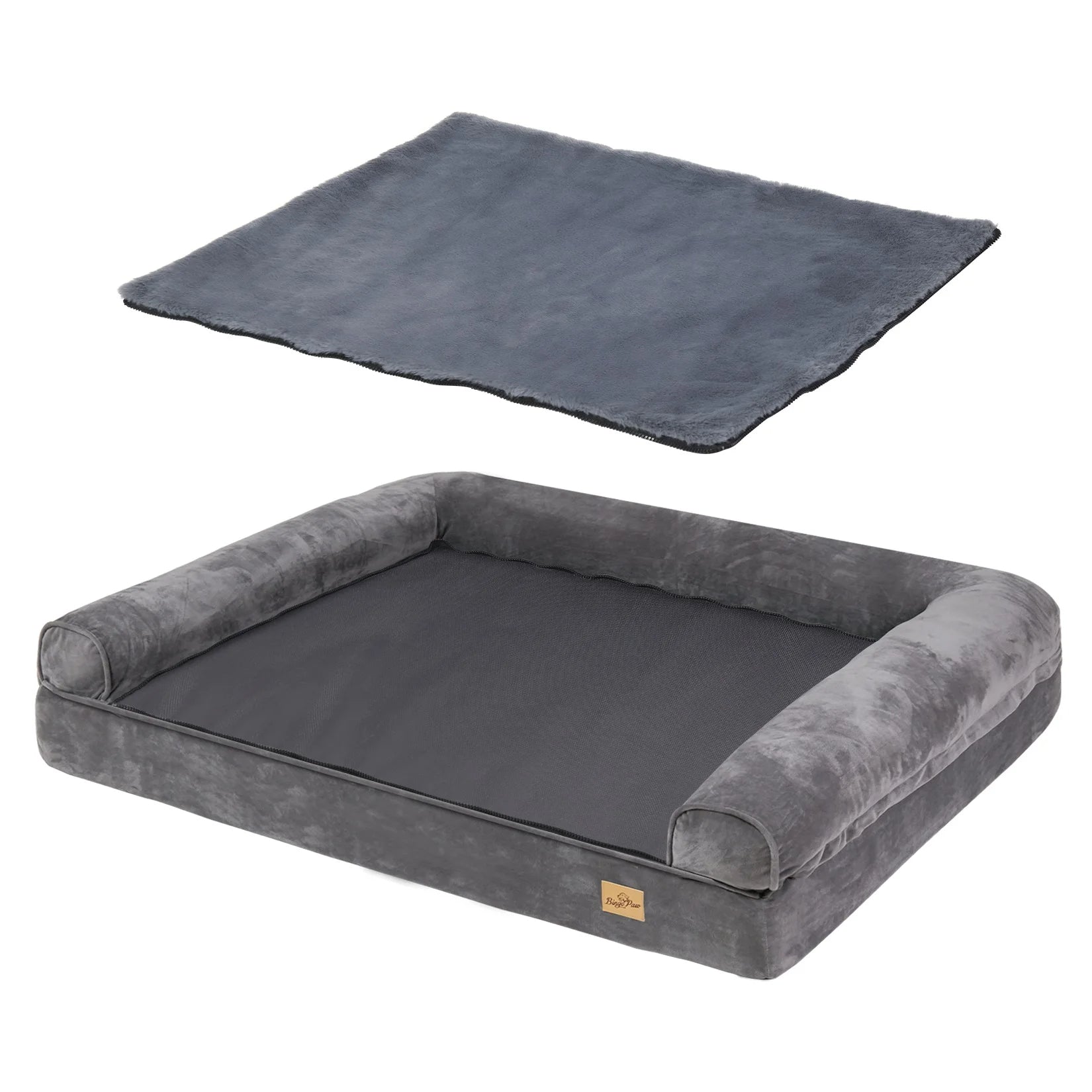 XL Orthopedic Dog Bed | Waterproof, Sofa-Style Bolster | Fits German Shepherd, Golden Retriever, Lab | Grey, Washable, Supportive Memory Foam