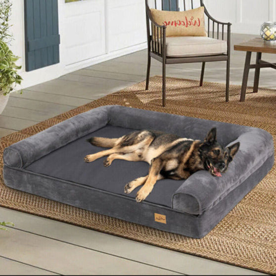 XL Orthopedic Dog Bed | Waterproof, Sofa-Style Bolster | Fits German Shepherd, Golden Retriever, Lab | Grey, Washable, Supportive Memory Foam