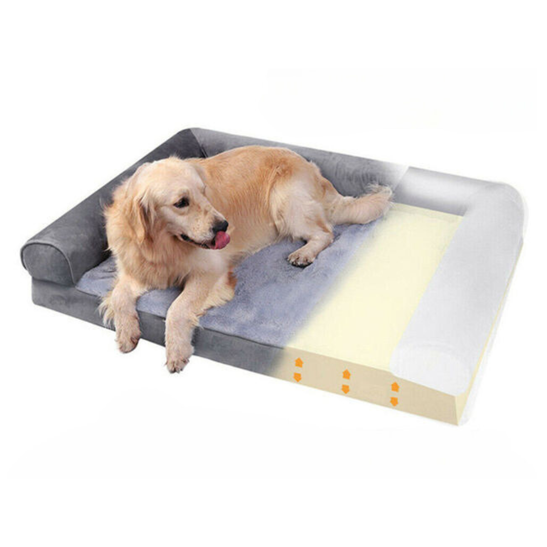 XL Orthopedic Dog Bed | Waterproof, Sofa-Style Bolster | Fits German Shepherd, Golden Retriever, Lab | Grey, Washable, Supportive Memory Foam