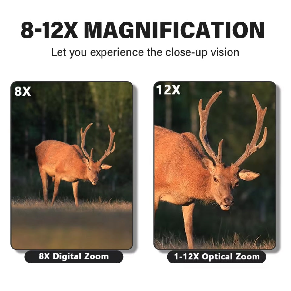 Zoomastor Binocular Camera | 48MP Imaging | 2.5K Video | 12X Optical Zoom | Night Vision